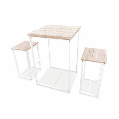 Set table haute carré - Loft - avec 2 tabourets de bar. acier et décor bois. encastrable. design - 3760350656247 - 3760350656247