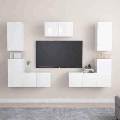 vidaXL Ensemble de meubles TV 7 pcs Blanc brillant Aggloméré - 3079301 - 8720286575949