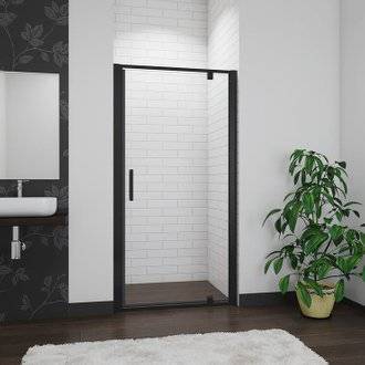 Porte de douche noire 80x185cm porte de douche pivotante à 180° en 6mm verre de sécurité Installation en niche