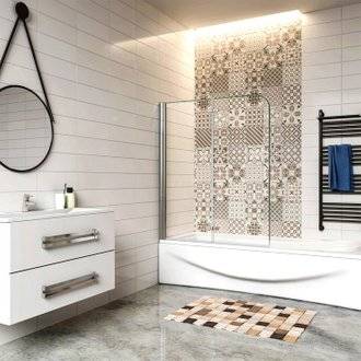 Pare-baignoire 110x140cm pivotant et pliant, écran de douche à 2 volets en verre securit clair et anticalcaire