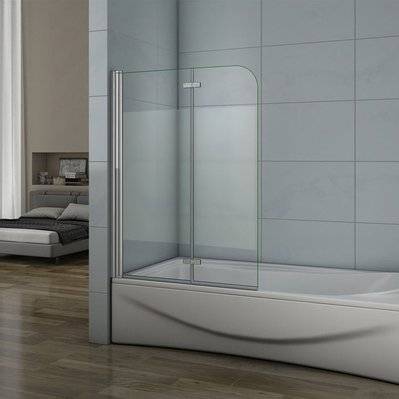 Pare-baignoire 100x140cm pivotant et pliant, verre anticalcaire et sablé au centre, écran de douche installé à gauche - BP_VS2E-10-SAL - 0302411715819