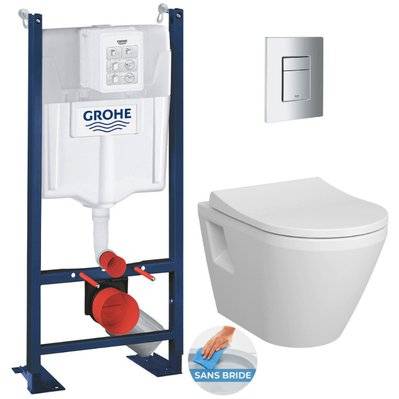 Grohe Pack WC Bâti Autoportant Rapid SL + WC sans bride Integra + Abattant softclose + Plaque chrome (ProjectIntegraRimless2-1) - 0734077008248 - 0734077008248