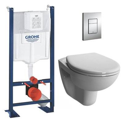 Grohe Pack WC Bâti Autoportant Rapid SL + WC sans bride Vitra Normus + Abattant softclose + Plaque chrome - 0734077008347 - 0734077008347