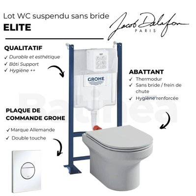 Pack WC suspendu + abattant + Bati support autoportant + Sail Plaque de commande WC rond blanc - EDX112-00_38340001_38965SH0 - 3701068234235