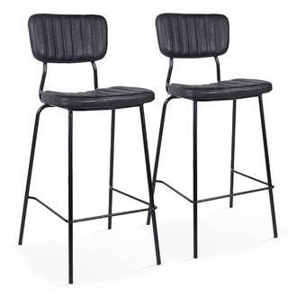 Lot de 2 chaises hautes en cuir synthétique noir