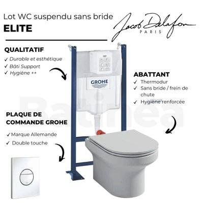 Pack WC suspendu + abattant + Bâti support + Sail Plaque de commande WC rond blanc - EDX112-00_39145000_38965SH0 - 3701068234273