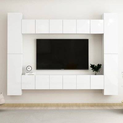 vidaXL Ensemble de meubles TV 10 pcs Blanc brillant Aggloméré - 3079282 - 8720286575758
