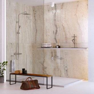 KOBERT IN - Kit de 2 panneaux muraux douche, marbre beige, 120x120 cm, série Sabana
