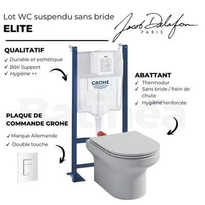 Pack WC suspendu + abattant + Bati support autoportant + Even Plaque de commande WC carré blanc - EDX112-00_38340001_38966SH0 - 3701068234259