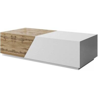 Table basse avec coffre "ceelias" - 124 x 60 x 42 cm - Blanc/Marron - 131607 - 3701577613866