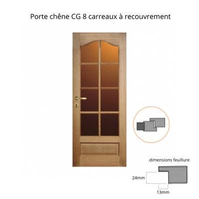 Porte nue bois Chêne : 8 carreaux, Chapeau de gendarme, 73 cm à recouvrement - 34060973RE - 4893542097807