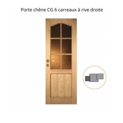 Porte nue bois Chêne : 6 carreaux, Chapeau de gendarme, 83 cm en rive droite - 34060783RD - 4893542078837
