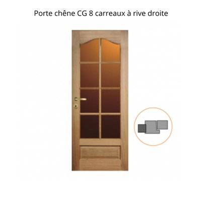 Porte nue bois Chêne : 8 carreaux, Chapeau de gendarme, 83 cm en rive droite - 34060983RD - 4893542098835