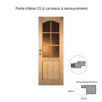 Porte nue bois Chêne : 6 carreaux, Chapeau de gendarme, 73 cm à recouvrement - 34060773RE - 4893542077809