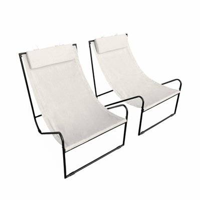 Lot de 2 fauteuil relax Mencora structure en métal. assise en toile avec repose-tête - 3760350656735 - 3760350656735