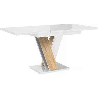 Table repas extensible "Masiv" - 120/160 x 80 x 75 cm - Blanc brillant/Sonoma - 123152 - 3700746499737