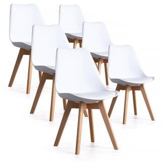 Lot de 6 chaises scandinaves "BJORN"-  48 x 43 x 80 cm - Blanc