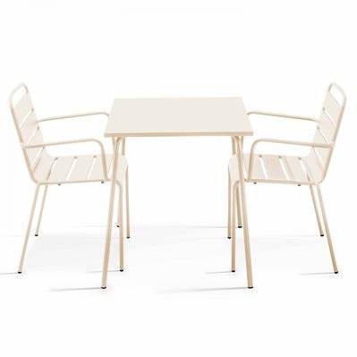 Ensemble table de jardin carrée et 2 fauteuils acier ivoire 70 x 70 x 72 cm - 109160 - 3663095129918