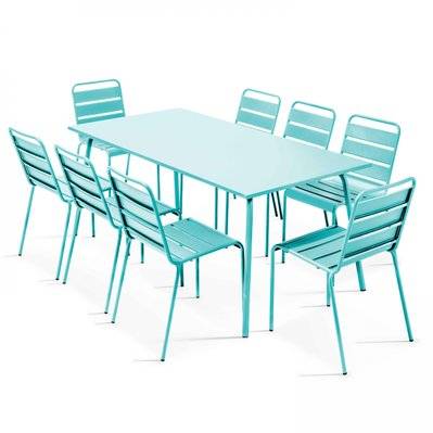 Ensemble table de jardin et 8 chaises en métal turquoise 180 x 90 x 72 cm - 109264 - 3663095130952