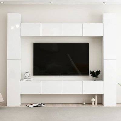 vidaXL Ensemble de meubles TV 8 pcs Blanc brillant Aggloméré - 3079281 - 8720286575741
