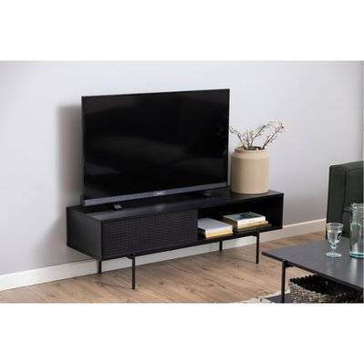 Meuble TV 140 cm noir avec porte coulissante et 1 niche JUPITER 140 x 40 x 45 cm - 229699 - 3760285051377