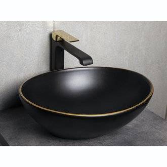 Vasque à poser ovale en céramique FORMOZA noir liseré or 41.5 x 33.5 cm