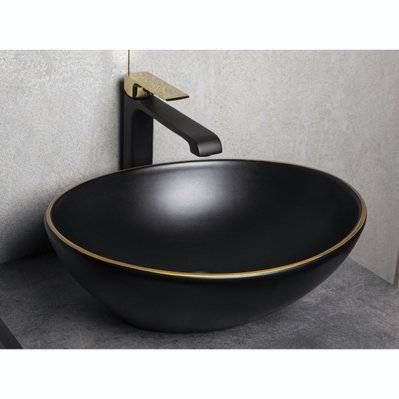 Vasque à poser ovale en céramique FORMOZA noir liseré or 41.5 x 33.5 cm - KR-707BL/G - 5907548117526