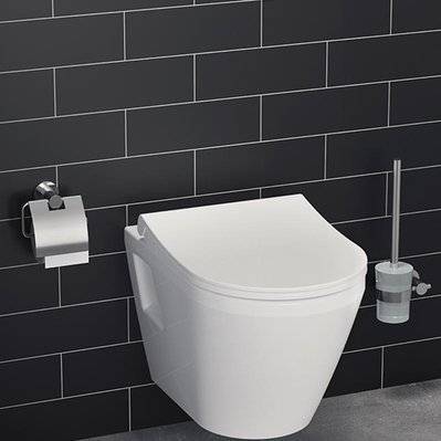 Villeroy & Boch Pack WC bâti-support + WC sans bride Vitra Integra + Abattant softclose + Plaque chrome (ViConnectIntegraRim2-3) - 0734077010340 - 0734077010340