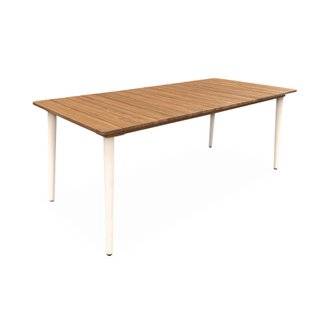 Table de jardin bois d'acacia et acier galvanisé MARINGA. ivoire.  L200 x P90 x H76cm