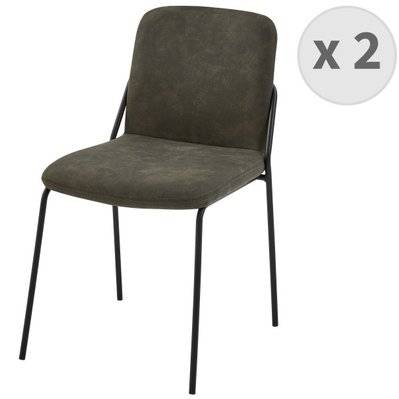 VICKIE - Chaise vintage en microfibre marron foncé et métal noir (x2) - 2437 - 3701139533762