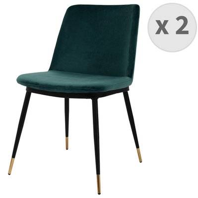 ENZO - Chaise en velours Celadon pieds métal noir mat et doré (x2) - 2469 - 3701139535155