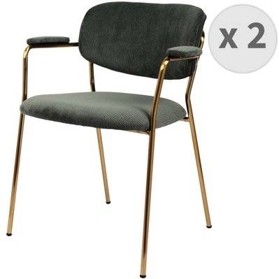 CLARA - Chaise en tissu cotelé Sauge et métal doré brossé (x2) - 2461 - 3701139534912
