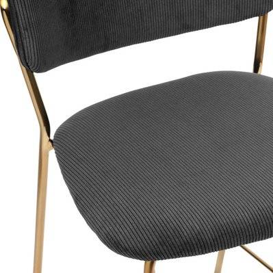 CLARA - Chaise de bar en tissu cotelé Noir et métal doré brossé (x2) - 2489 - 3701139535995