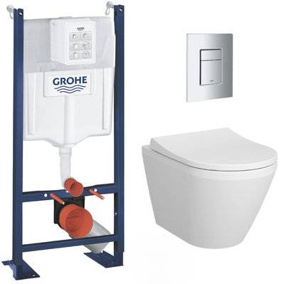 Grohe Pack WC Bâti Autoportant Rapid SL + WC sans bride Integra + Abattant softclose + Plaque chrome (ProjectIntegraRimless-1) - 0734077010654 - 0734077010654