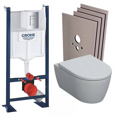 Grohe Pack WC Bâti-support Rapid SL autoportant + WC sans bride Geberit + abattant softclose + Plaque Chrome + Set habillage - 0734077010685 - 0734077010685