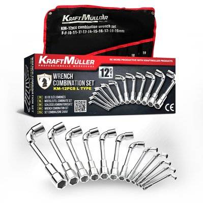 Jeu de 12 Clés à pipe Kraft Muller 6 PANS de 8 à 19mm - KM-12PCS-L-TYPE-PIPE - 3666630002844