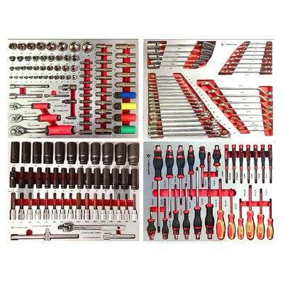 Servante d'atelier Widmann TCBWF-RE - 7/7 Rouge, 240 Outils inclus avec clé Dynamo - 7 tiroirs,  Plateau Bois, sur roulettes - JM-AG-TCBWF-RE - 3666630003261