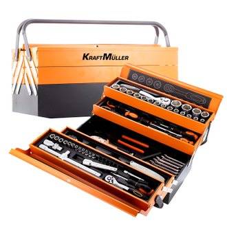 Caisse à outil Kraft Müller KM-85PCS Orange, en métal ultra résistante 85 outils, Top Qualité Chrome Vanadium, Tournevis, Pince