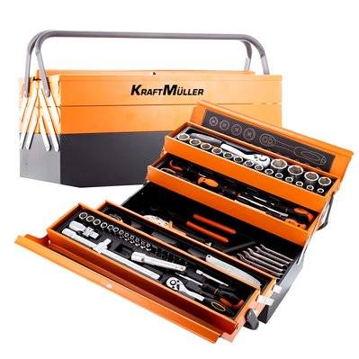 Caisse à outil Kraft Müller KM-85PCS Orange, en métal ultra résistante 85 outils, Top Qualité Chrome Vanadium, Tournevis, Pince - JM-AG-KM-85PCS-ORANGE - 3666630003643
