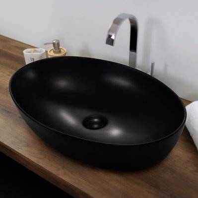 RAVELLO Vasque céramique ovale à poser 61 x 41 cm noir brillant - 256#IZI#4758 - 3701041648332