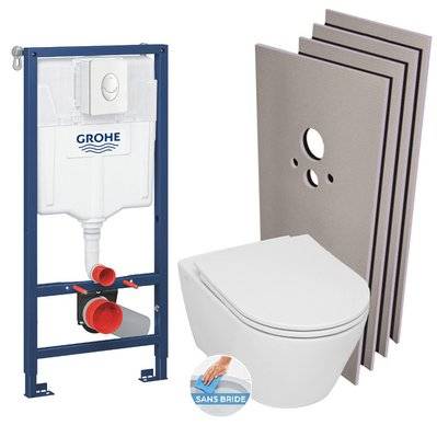 Grohe Pack WC Bâti-support Rapid SL + WC sans bride Serel SP26 + abattant softclose + Plaque blanc alpin + Set d'habillage - 0734077011590 - 0734077011590