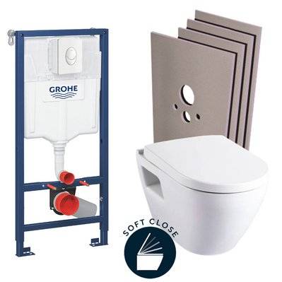 Grohe Pack WC Bâti-support Rapid SL + WC Serel SM10 + abattant softclose + Plaque blanc alpin + Set d'habillage - 0734077011606 - 0734077011606