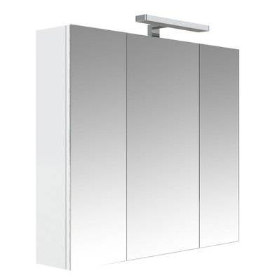 Armoire de salle de bain 80 cm avec éclairage LED et bloc prise JUNO 3 portes miroir triptyque blanc brillant - 823079 - 3588560342800