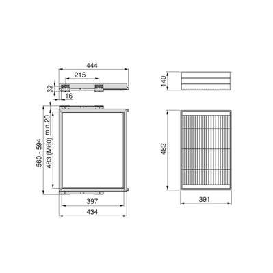 Emuca Kit de panier et cadre coulissant avec fermeture souple pour armoire, réglable, module 600mm, Gris pierre - 7028349 - 8432393293738
