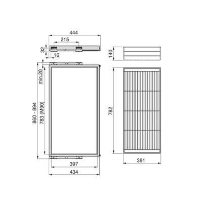 Emuca Kit de panier et cadre coulissant avec fermeture souple pour armoire, réglable, module 900mm, Gris pierre - 7028549 - 8432393293752