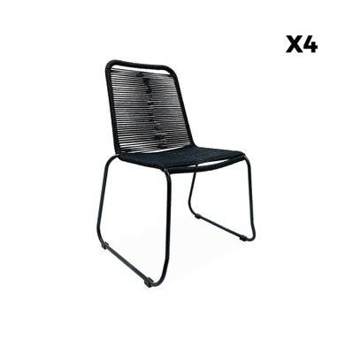 Table intérieur / extérieur Santana en bois et métal. 150cm + 4 chaises en corde BRASILIA noires. empilables - 3760388440597 - 3760388440597