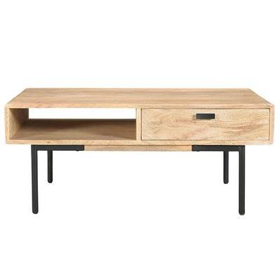 Table basse rectangulaire avec rangements 2 tiroirs en bois manguier massif et métal noir L100 cm JUDE - L100xP60xA42 - 53086 - 3662275137521