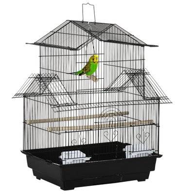 Cage à oiseaux design maison multi-équipement métal noir - D10-062V01BK - 3662970112137
