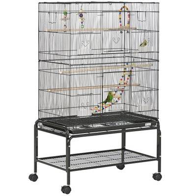Cage à oiseaux sur roulettes - étagère, 2 portes, 8 trappes, nombreux accessoires - D10-090V00BK - 3662970121955