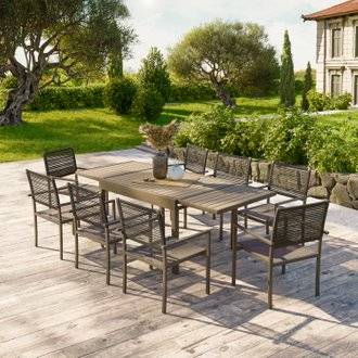 Ensemble Table de jardin extensible aluminium 135/270cm + 8 Fauteuils empilables en corde Anthracite -YERAZ 8